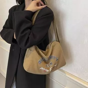 Vintage Crossbody Bag Women s Shoulder Bag Letter Print Commuter Hobo Bag бежевый