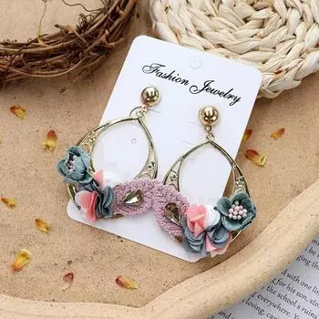 Vintage crystal flower big circle stud earrings long temperament personalized vacation earrings bohemian earrings women