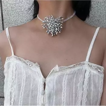 Vintage Dinner Party Gray Crystal String Beads Fireworks Stud Earrings Crystal Necklace