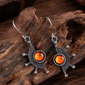 Vintage distressed personalized handmade pendant earrings оранжевый