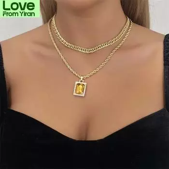 Винтажное двухслойное ожерелье с подвеской из кристаллов, уникальный дизайн, простая витая золотая цепочка, чокер, бижутерия, женское кадо, эстетика Other розовый