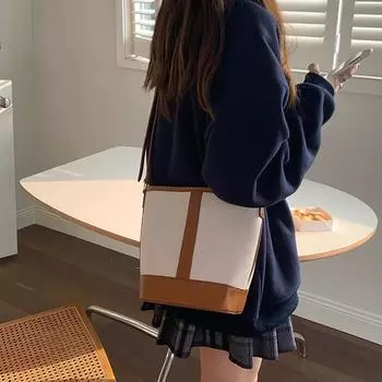 Винтажные осенне-зимние новые сумки кроссбоди, женская комбинированная сумка-ведро, простая сумка через плечо из ПУ кожи, модная сумка большой вместимости