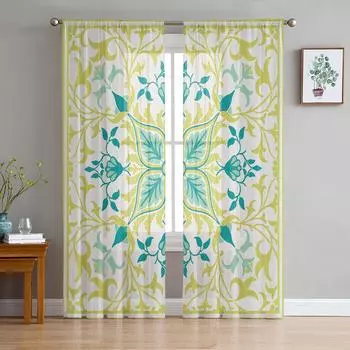 Винтажный узор в стиле фермерского дома, тюль, занавеска, вуаль, прозрачный тюль для спальни, гостиной, кухни, прозрачные оконные занавески W135 x H114cm