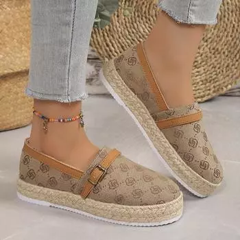 Винтажные цветочные мокасины для женщин Осенние кроссовки на платформе с застежкой-молнией Женские нескользящие эспадрильи с круглым носком и плоским каблуком 36 бежевый