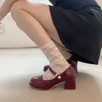 Vintage French Style Women s High Heels Wide Straps New Summer 2024 Mary Jane Shoes Dresses Small Leather Shoes 35 бежевый