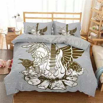 Vintage Guitar Duvet Cover Set Music Theme 2/3Pcs Bedding Set For Kids Teens Adult Microfiber Print Comforter Cover Pillowcase EU single(135x200cm)