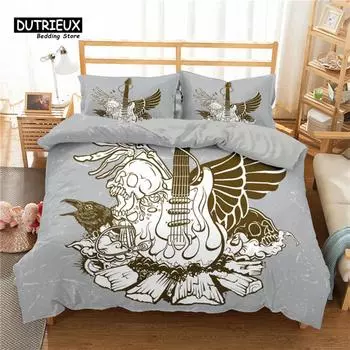 Vintage Guitar Duvet Cover Set Music Theme 2/3Pcs Bedding Set For Kids Teens Adult Microfiber Print Comforter Cover Pillowcase EU single(135x200cm)