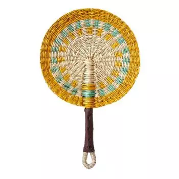 Vintage Hand Braided Fan Colorful Striped Patterns Summer Cooling Fan Indoor Style G