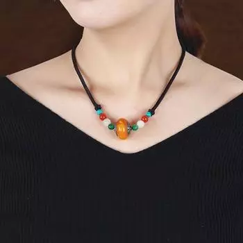 Vintage handmade Tibetan short necklace femininity personality Nepalese beeswax accessories pendant collarbone chain