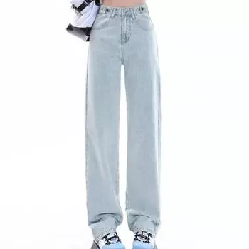 Винтажные широкие джинсы с высокой талией, женские свободные тонкие прямые повседневные джинсовые брюки, женские модные однотонные женские брюки больших размеров 24265 S чёрный