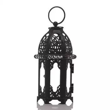 Vintage Hollow Moroccan Iron Lantern Tea Light Hanging Candle Holder Candlestick Black