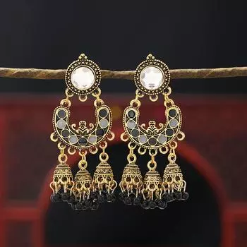 Vintage Indian bird lantern lantern fringed stud earrings women s exaggerated personality temperament earrings Tibetan earrings чёрный