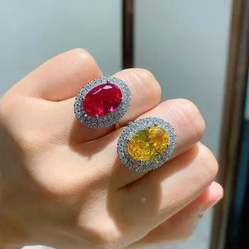 Vintage inlaid zircon ring 10 * 14 imitation pigeon blood red corundum oval colored treasure ring jewelry Dan shape 10X14