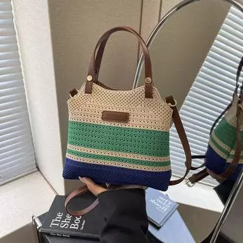 Винтажная вязаная сумка через плечо для женщин, красочный дизайн, большая вместительная сумка для женщин для весенних и летних путешествий