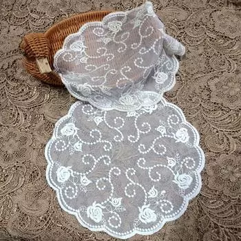 Vintage Lace Flower Embroidery Table Mat White Napkin Dining Placemat Coffee Cup Pad Insulated Coasters Home Desktop Decoration as shown