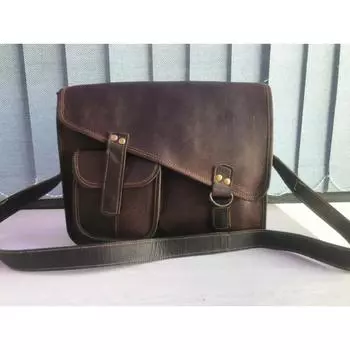 Vintage Leather Men s Handmade Flap Cover Laptop Shoulder Satchel Messenger Bag 13 x 10 x 4 in