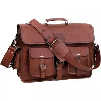 Vintage Leather Messenger Carry Shoulder Laptop Briefcase Bag Men s Genuine 15 x 11 x 4 in