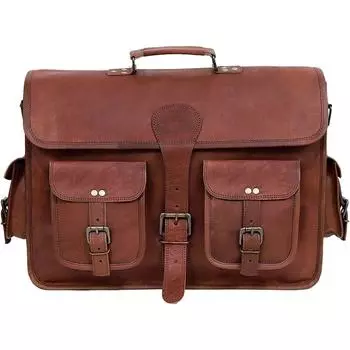 Vintage Leather Messenger Carry Shoulder Laptop Briefcase Bag Men s Genuine 18 x 14 x 6 in