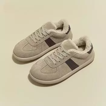 Vintage Maillard frosted German training shoes women s 2024 winter new casual soft-soled fluffy shoes velvet warm cotton shoes 35 хаки