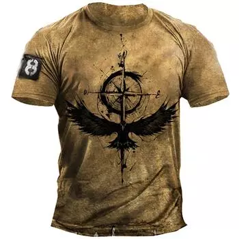 Vintage Men s T-shirt Summer American Shirt Tops Compass 3D Printed Short-sleeve Tees Loose Daily Men T-Shirts S