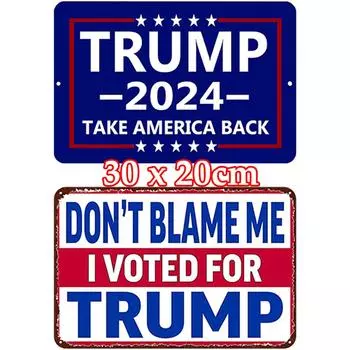 Vintage Metal Plate Trump 2025 Rectangular Iron Painting Wall Home Decor30x20cm