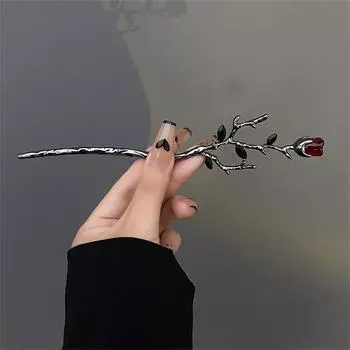 Vintage Metal Red Rose Flower Hairpins Women Elegant Texture New Chinese-style Chopstick Hair Stick Girls Hair Accessories Tools