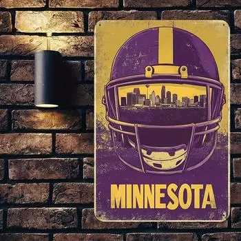 Vintage Minnesota Football Helmet Metal Sign 8x12 Inches Perfect for Home Bar Office Decor Ideal Gift for Sports Enthusiasts 20x30cm белый