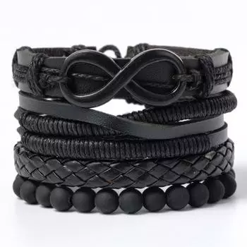 Vintage multi-layer alloy leather bracelet trend woven wax rope leather hand rope