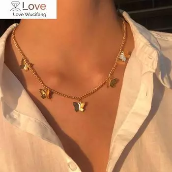 Винтажное многослойное ожерелье с подвеской в виде бабочки для женщин, бабочки, луна, звезда, чокер, ожерелья, модные ювелирные изделия в стиле бохо, подарок