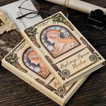 Vintage Muxia Illustration Series Hard Shell Magnetic Trifold Notebook Conference Record Book