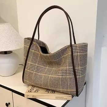 Винтажная клетчатая фланелевая сумка-тоут для женщин, вместительная сумка-тоут с улучшенными характеристиками, легкая и удобная, уникальная сумка через плечо