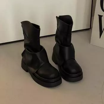 Vintage platform Martin boots women s autumn and winter fashion trend leather boots versatile trouser tube boots fashion boots 35