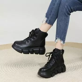 Vintage Plush Short Boots for Autumn and Winter 2024 New Soft Leather Thick Sole Sloping Heel Casual Women s Cotton Boots Trafza 35 коричневый