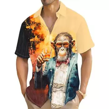 Мужская рубашка с короткими рукавами и винтажным принтом в клетку Mr.. Узор гориллы Повседневный Повседневный Уличный Тренд Вечерняя Одежда С Мужской Рубашкой Оверсайз M