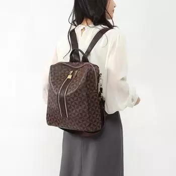 Vintage PU Backpack for Women Windmill Pattern Durable Zipper Large Capacity Lightweight With Coin Purse For Daily Commute