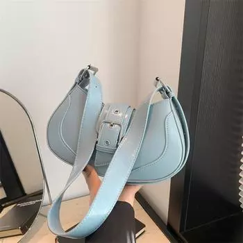 Винтажная сумка-багет из искусственной кожи для женщин, сумка на плечо, шикарная красная синяя сумка подмышку, высококачественная однотонная классическая сумочка