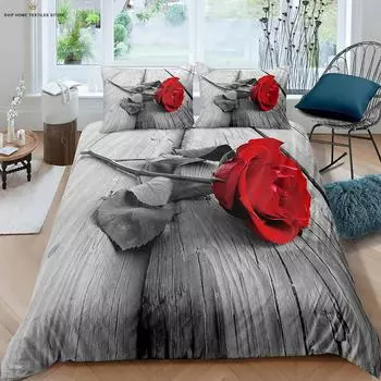 Vintage Red Rose Print Quilt Cover Bedding Set Quilt Cover Pillowcase Three-Piece Set Romantic Valentine s Day Gift EU 135x200cm 2PCS
