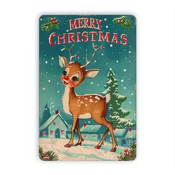 Vintage Reindeer Metal Tin Sign Merry Christmas Wall Decor Retro Iron Foil Engraving Art Indoor Outdoor Home Bedroom чёрный