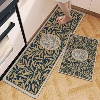 Vintage Retro PU Leather Kitchen Carpet Kitchen Floor Mat Anti Slip Hallway Balcony Long Area Rugs Entrance Door Mats 45CMx75CM