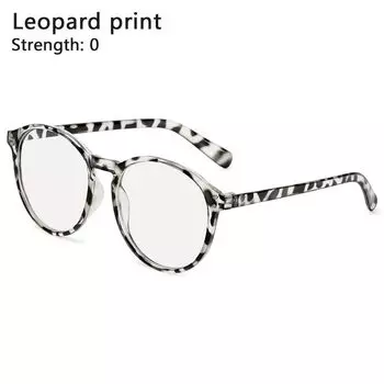 Vintage Round Frame UV Protection Flat Mirror Eyewear Myopia Glasses Eyeglasses Anti Blue Light leopard print-Strength 0