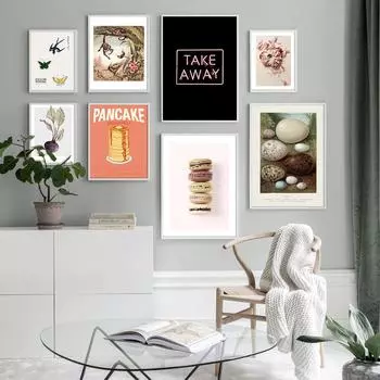 Vintage Row of Macarons Poster Print Take Away Beetroot Pancake Breakfast Wall Art Canvas Painting Bar Cafe Kitchen Decor 21x30cm No Framed