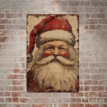 Vintage Santa Face Metal Sign 12 X8 Aluminum Wall Decor for Porch Bedroom and Desk Perfect for Christmas and Winter Home Decor чёрный