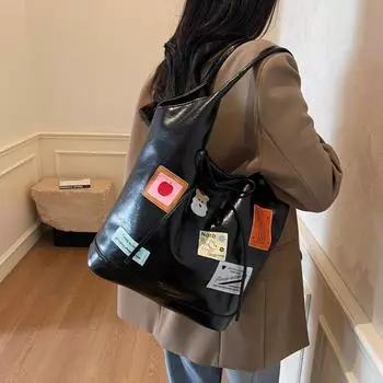 Винтажная сумка через плечо женская большая вместительная сумка через плечо чёрный