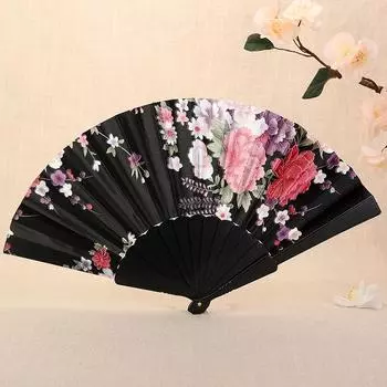 Vintage Silk Folding Fan Chinese Japanese Art Crafts Dance Hand Fan Halloween Cosplay Prop Christmas Home Wedding Party Decor