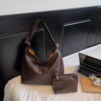 Vintage Soft Leather Large Capacity Tote Bag Women s Commuter Shoulder Crossbody Bag кофейный