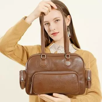 Vintage Solid Color Portable Bowling Bag Women s Spring/summer Commuter Niche Design Underarm Shoulder Bag 31*10*21 чёрный