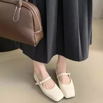 Vintage Spring Women Mary Jane Shoes Fashion Ladies Casual Soft Sole Flats Women s Comfort Square Toe Grandma s Shoes 35 бежевый