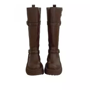 Vintage Square head Low Heels Ladies Shoes Winter Platform Women Thigh High Boots Fashionable versatile Belt Buckle Long Boots 35