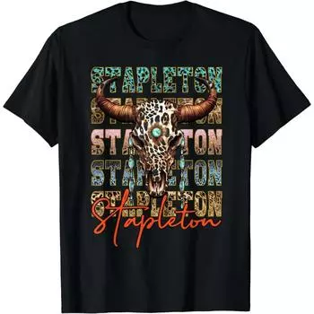 Vintage Stapleton Cow & Leopard Distressed Music Country 80s T-Shirt S чёрный