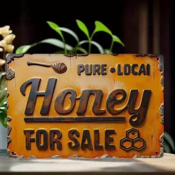 Vintage Style Colorful Metal Sign - Honey For Sale | 8X12 inches | Perfect for home, kitchen, bedroom, patio, cafe, man cave чёрный